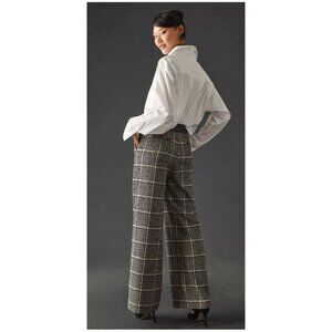 Anthropologie Exquise Trousers Size MP Black & White Plaid Wide Leg Preppy Work